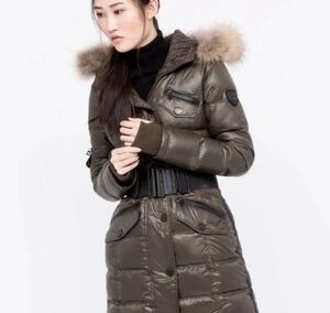 RUDSAK Olive Green Quilted Puffer Coat with Real  Fur-Trim Hood